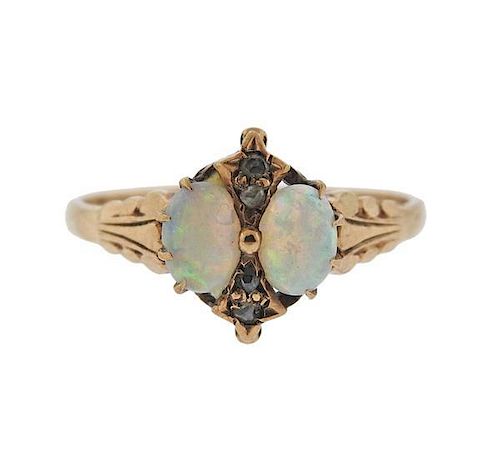 Antique 14k Gold Opal Diamond Ring