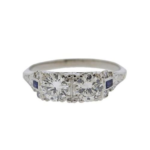 Antique Platinum Diamond Sapphire Ring