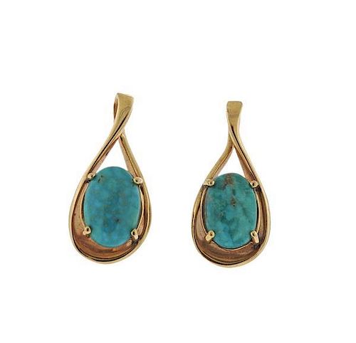 14k Gold Blue Stone Earrings