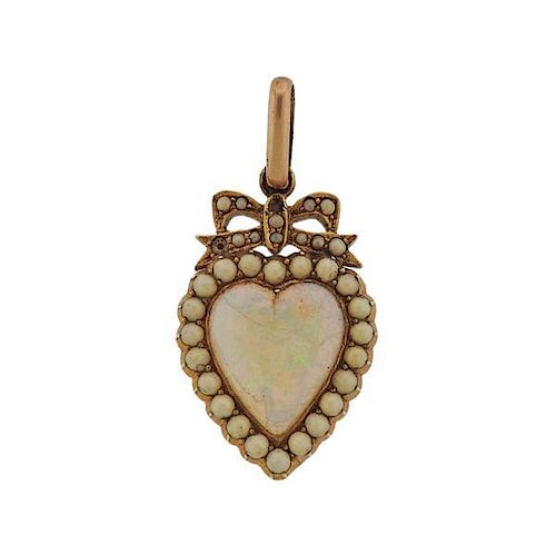 Antique 14k Gold Opal Heart Pendant