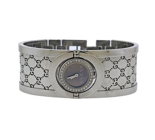 Gucci Steel Diamond Lady&#39;s Flip Watch Bracelet