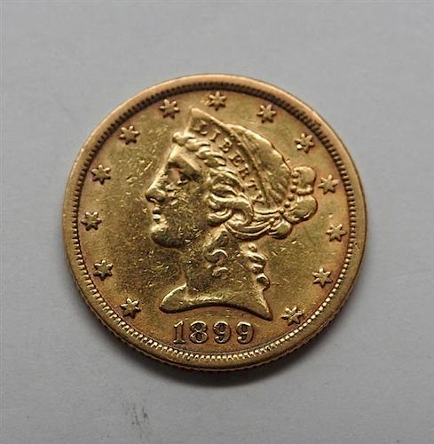 1899 Liberty Head 5 Dollar Half Eagle US Gold Coin