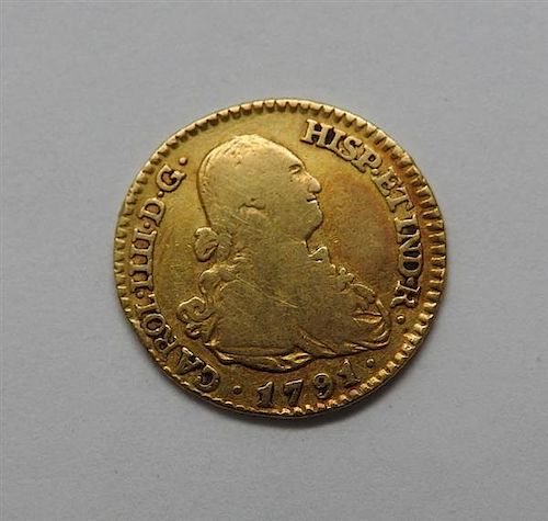 1791 Spain 1 Escudo Charles IV Gold Coin