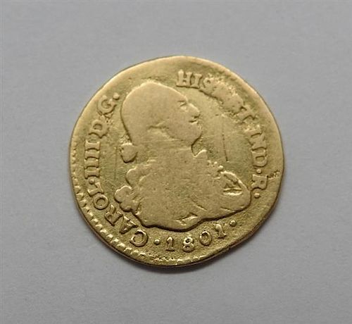 1801 Spain 1 Escudo Charles IV Gold Coin