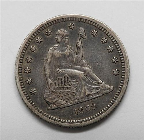 1862 Seated Liberty Quarter Dollar Silver US Coin