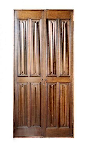 Pair of Finely Carved Linenfold Oak Doors, c.1900