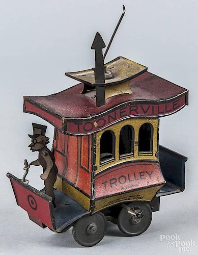 Tin litho wind-up Toonerville Trolley, copyright 1932, by Fontaine Fox, 5'' l.