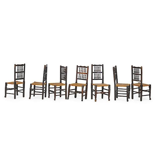 ASSEMBLED SET OF SEVEN ENGLISH ELM SIDE CHAIRS