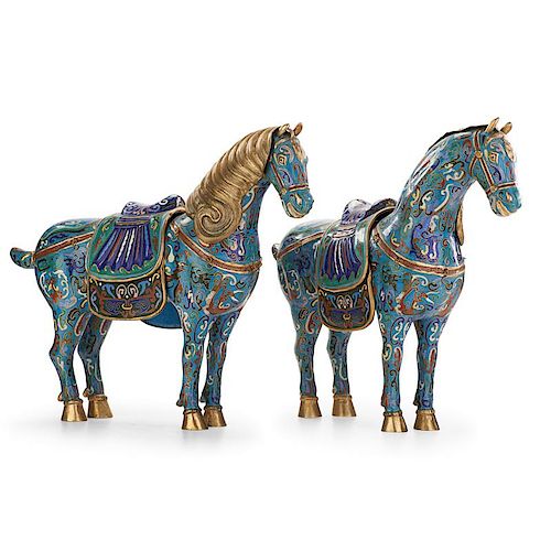 PAIR OF CHINESE CLOISONNE HORSES