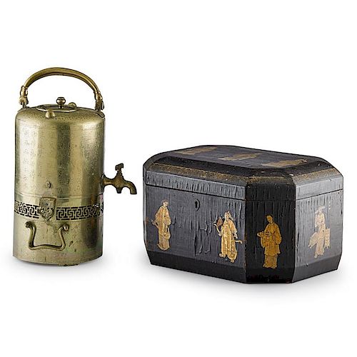 CHINESE TEA CADDY AND KETTLE ON STAND