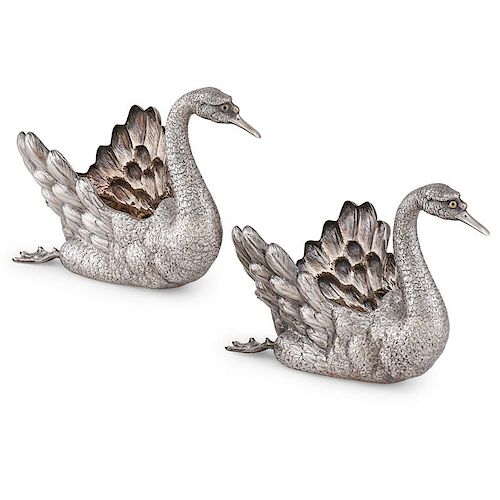 PAIR OF BUCCELLATI STERLING SWAN CENTERPIECES