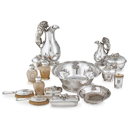 FRENCH SILVER AND GLASS TOILET SERVICE