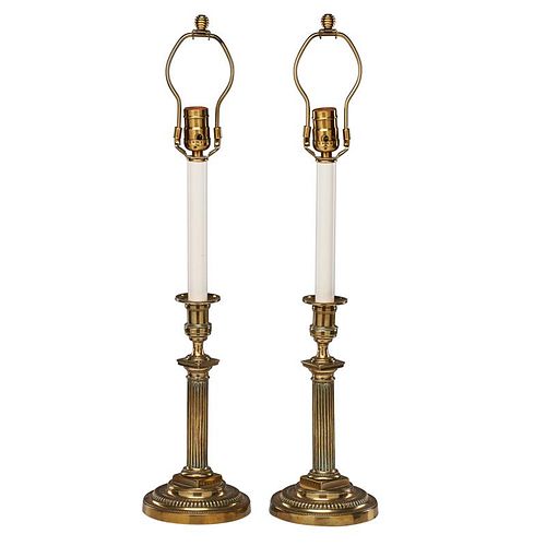 PAIR OF BRASS CANDLESTICK LAMPS