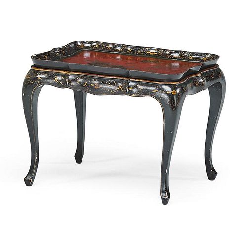 CHINESE EXPORT LACQUER TRAY ON LATER STAND