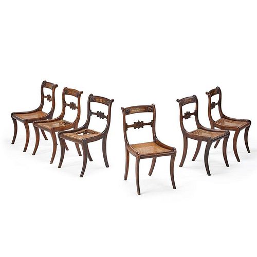 SET OF SIX REGENCY FAUX PAINTED DINING CHAIRS