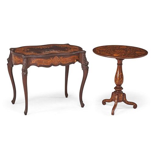 TWO MARQUETRY INLAID TABLES
