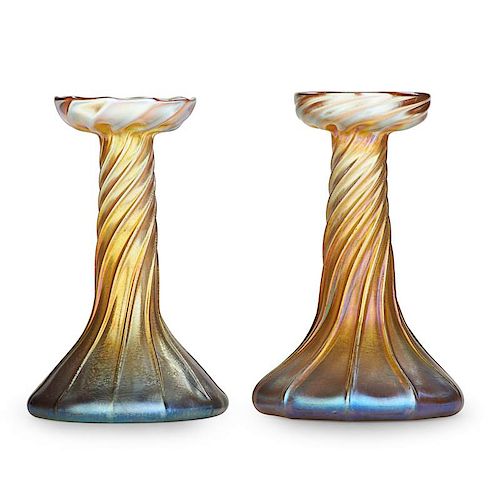 TWO TIFFANY STUDIOS CANDLESTICK HOLDERS