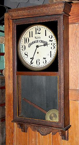 Wards Orange Crush Regulator clock, original condition in oak, 37" x 16"