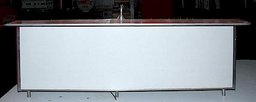 Drug store soda fountain, a complete 10" soda fountain with Formica front sides and counter top, 10' x 44" x 44", late mid ce