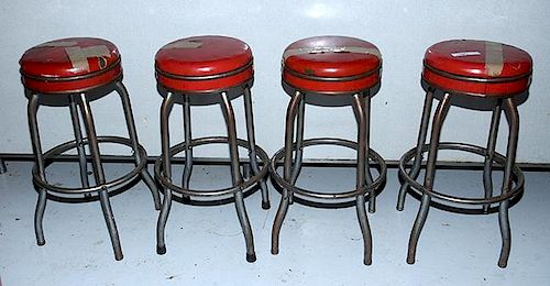 Four soda fountain stools, tops need recovering h-30"