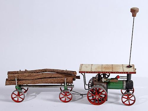 Mamod steam tractor and trailer, tractor is `10" x 7"and is marked Mamod TE1A