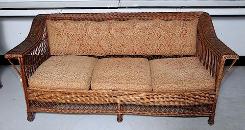 A vintage wicker porch set, natural original finish, some minor problems on sides of wicker chairs, circa 1930, horsehair cus