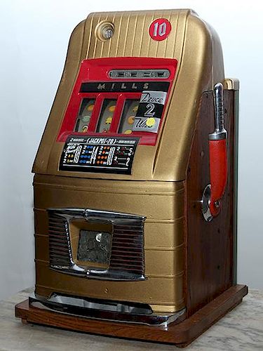 Mills Deuce Wild 10 cent slot machine, professionally restored, machine was jammed at time of cataloging