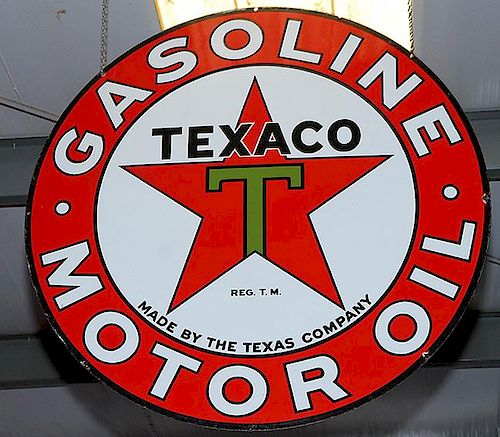 "Texaco" two-sided porcelain sign, very fine condition with minor porcelain loss at screw holes, 42"