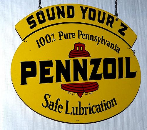 "Pennzoil" tin two-sided, 29" x 20", near mint condition