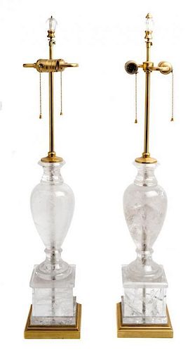 A Pair of Rock Crystal Table Lamps Height overall 33 inches.