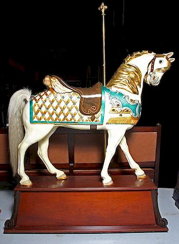 Large carousel horse by Bud Ellis of Chattanooga, TN, outside row Prancer, horse is 60" x 62", feel free to Google the import