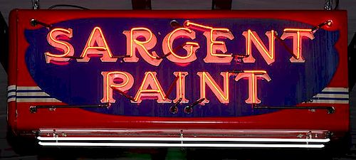 Neon "Sargent Paint" two-sided working porcelain sign 30" x 72"