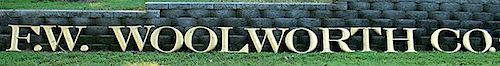 Set of "F.W. Woolworth" gold decorated 18" letters from the Woolworth in Chattanooga on the Broad St. side of the store, cast