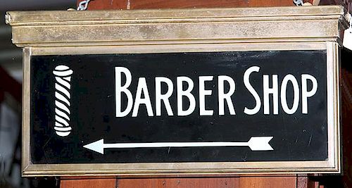Bronze Barber Shop hotel lobby sign, light up, 8" x 17"