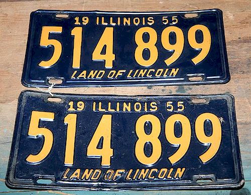 Automobile license tags 1955 IL, original condition