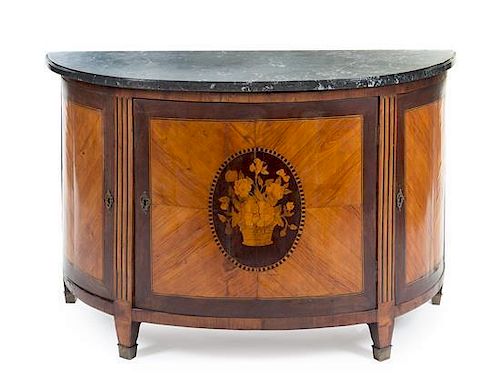 An Adam Style Marquetry Console Cabinet Height 35 1/2 x width 52 1/4 x depth 23 1/2 inches.