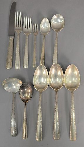 Gorham sterling silver flatware set, setting for eight, 61 total pieces including 8 dinner forks, 8 salad forks, 8 teaspoons,