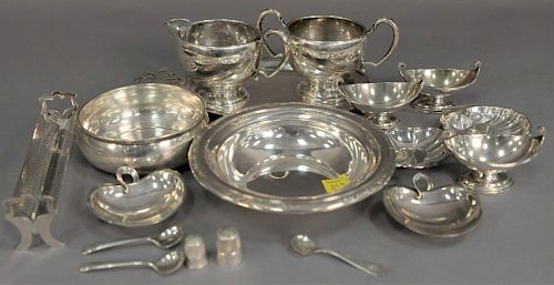 Sterling silver group to include bowls, salts, small tray, sugar and creamer, horderve forks, salt spoon, etc. approximately 