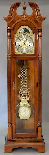 Sligh tall clock with brass pendulum and weights. ht. 82in.