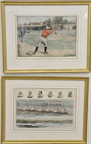 Six sporting Harper's Weekly colored lithographs including three double page baseball and rowing, and three single page golf,