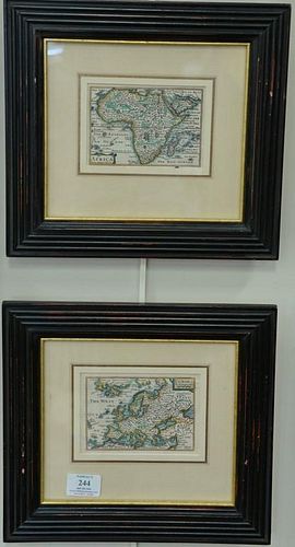 Three hand colored engraved maps by Van Den Keere including Europa, New and Accurate Map of the World, and Africa, pocket siz
