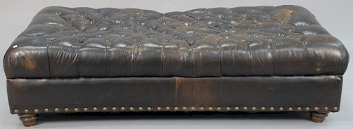 Leather bench with tufted top (one section in need of stitching). ht. 19in., top: 24" x 72".