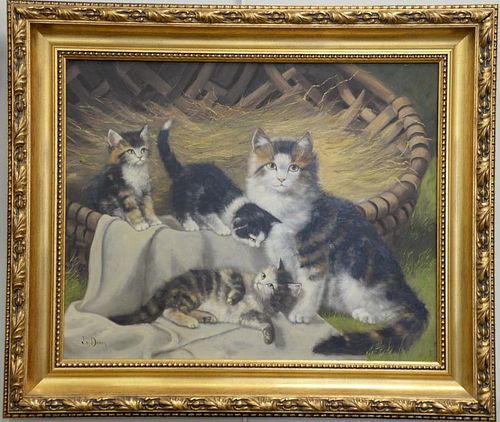 J.V. Doorn (20th Century) oil on canvas of playing kittens, signed lower left: J.V. Doorn.  19 3/4" x 24 1/2"