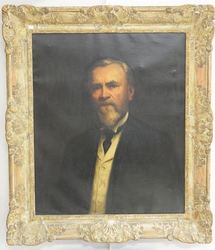 After Abbott Thayer, oil on canvas portrait of a man in black suit, in Newcomb Macklin frame with Newcomb Macklin Co. label o