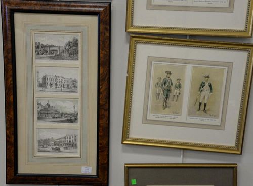 Seven framed lithographs and prints to include a set of double framed Charles Lefters military prints, a set of four framed D