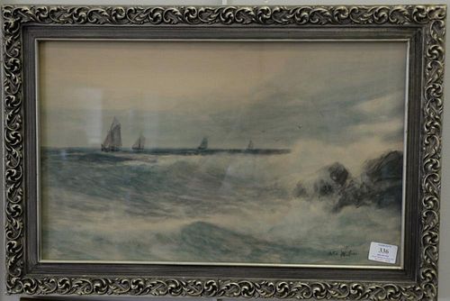 Two piece lot to include Otis Weber watercolor on paper waves crashing on shore signed lower right, 19th - 20th century, 12 1