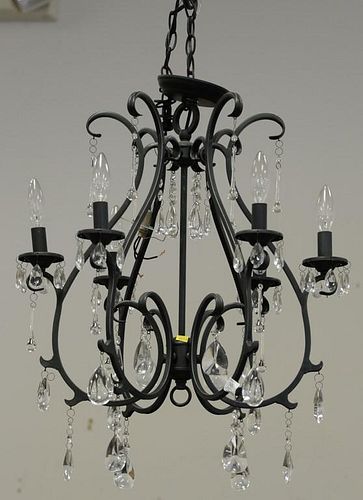 Iron and crystal six light chandelier. ht. 36in., dia. 22in.