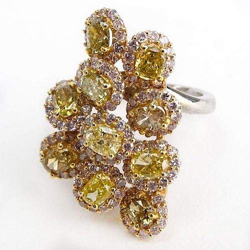 Approx. 3.67 Carat TW Multi Color Diamond and 18 Karat Yellow and White Gold Ring.