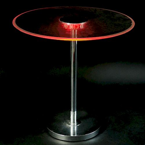 Modern Chrome and Glass Electrified Pedestal Table.