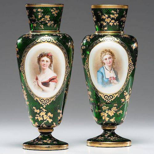 Bohemian Glass Portrait Vases